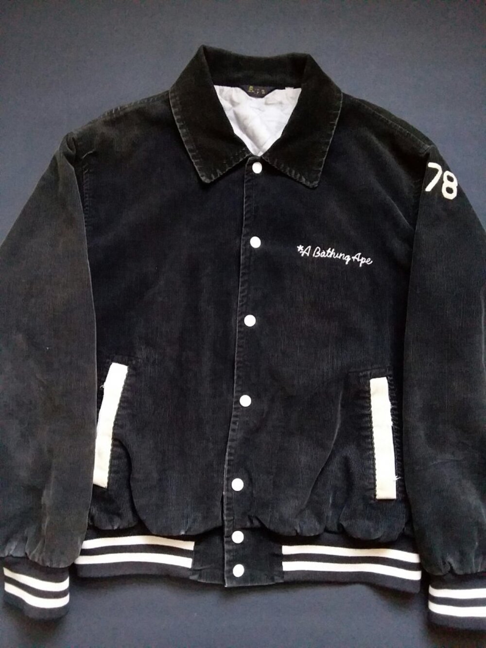 Vintage 90's Bape Football Varsity Corduroy School Jacket by A Bathing Ape Japan - Picture 11 of 13